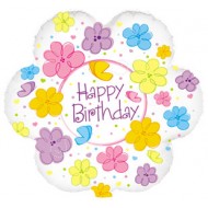 Flowers and Butterflies Happy Birthday Flower Shaped Balloon